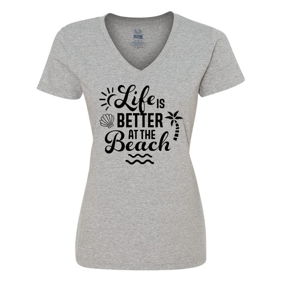 Inktastic Life is Better at the Beach with Sunshine Seashell and Palm Trees Women's V-Neck T-Shirt