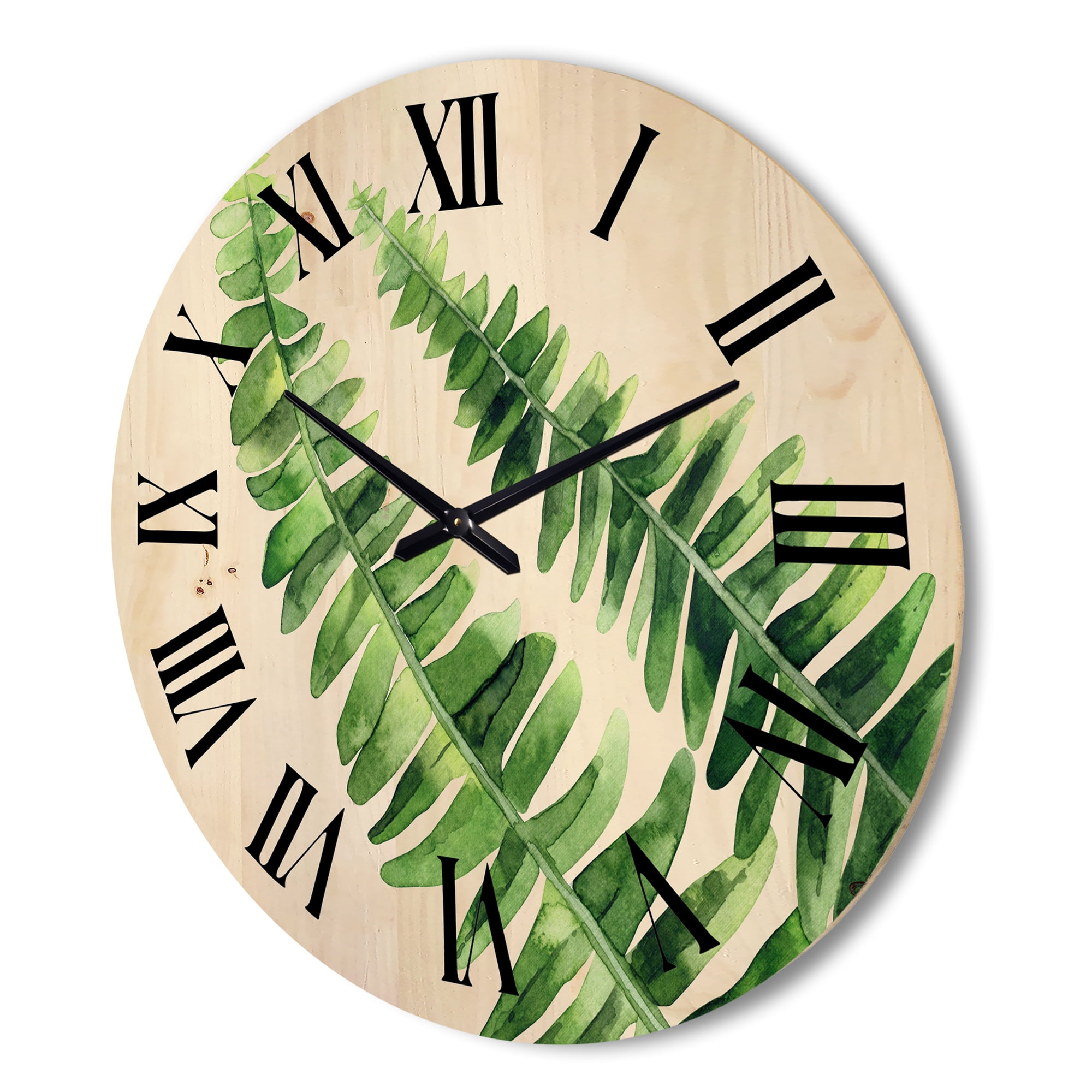 Designart 'Fern Plant Leaves Detail I' Farmhouse Wood Wall Clock