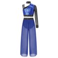 thumbnail image 3 of YiZYiF Girls Sequin Rhinestones Crop Top with Lyrical Performance Chiffon Pants Jazz Dance Outfit Sets Royal Blue 12, 3 of 7