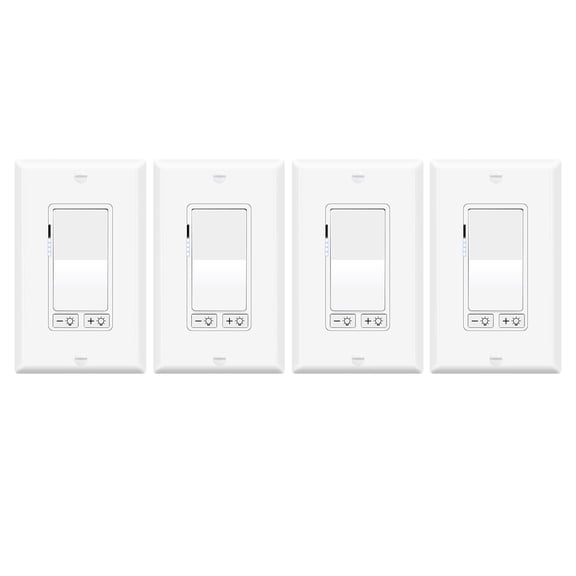 Greencycle 4 Pack Dimmer Switch, No Neutral Wire Required, Single Pole/3-Way, Compatible with Dimmable LED/CFL/Incandescent, UL Listed, White with Wall Plate
