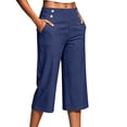thumbnail image 5 of Linen Capri Pants Women 2026 Spring Summer Casual Lightweight Petite Elastic Waist Straight Leg Capris with Pockets Blue M, 5 of 6