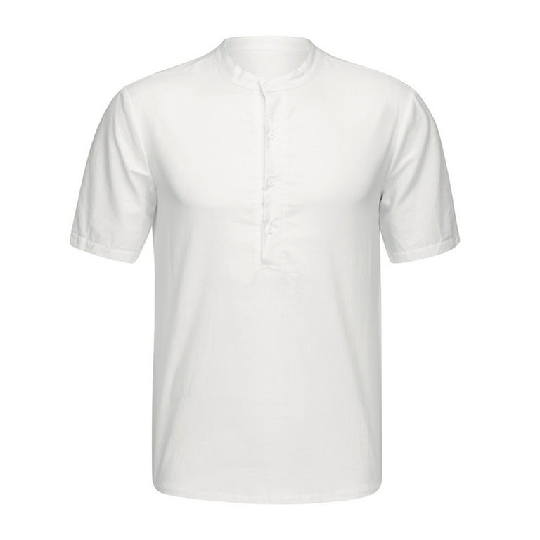Ersazi Huk Fishing Shirts for Men White T Shirts for Men Men's Baggy Cotton and Linen Solid Short Sleeve V-Neck T-shirts Tops Blouse Cotton Tshirts
