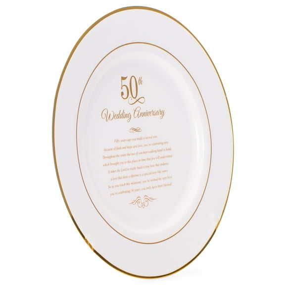Dicksons Gold Tone 50th Wedding Anniversary 12.5 x 12.5 Porcelain Table Top Plate and Sign Plaque