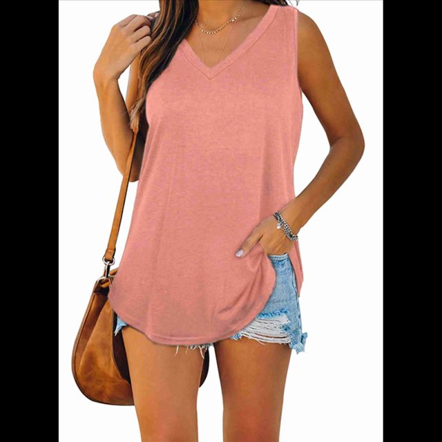 Camisetas Sin Mangas con Cuello en V para Mujer, Color Rosa, Talla S