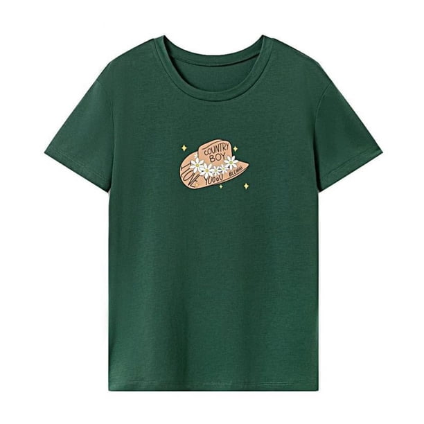 Camiseta de Verano para Mujer Yuyangstore L Cuello Redondo