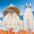 thumbnail image 2 of ZCFZJW Baby Boys Girls Two Piece Snowsuit, Winter Toddler Kids Long Sleeve Hooded Puffer Thickened Down Jacket Coat with Long Snow Ski Bib Pants Outfits Set A-White 1-2 Years, 2 of 4