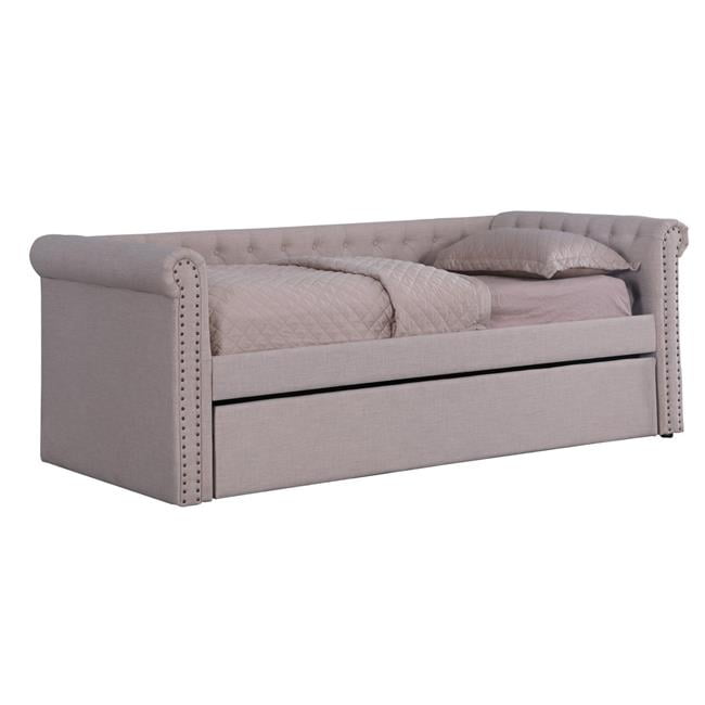 Beige Tufted Daybed With Trundle