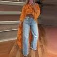 thumbnail image 2 of JGGSPWM Women Plus Size High Low Hem Shawl Round Neck Lace Short Front Long Back Casual Stretchy Knit T-Shirt Blouse See Through Top Orange XL, 2 of 5
