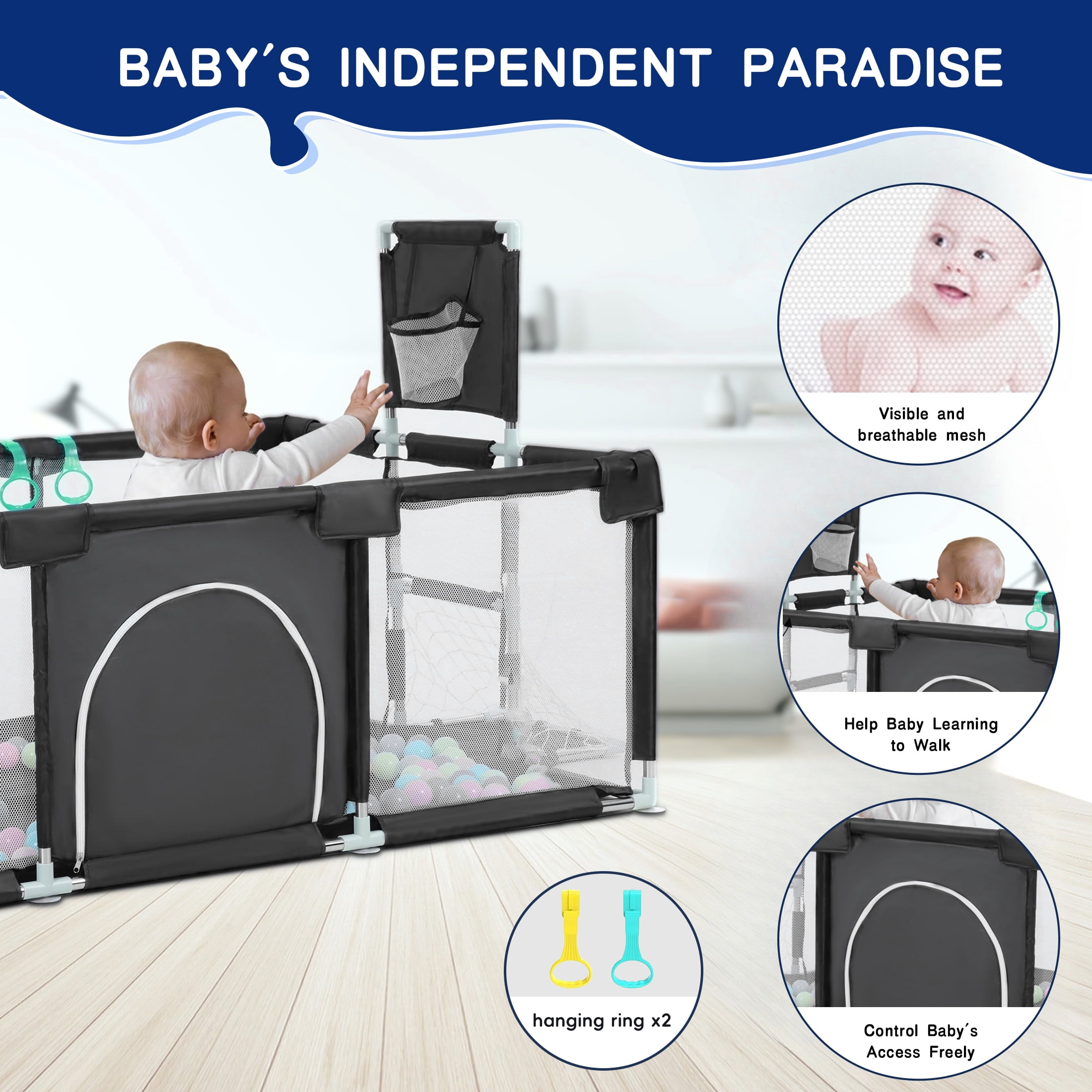 HioHa Baby Playpen, Baby Playard with Basketball Hoop, Portable Play Yard Baby Fences for Infant Toddler