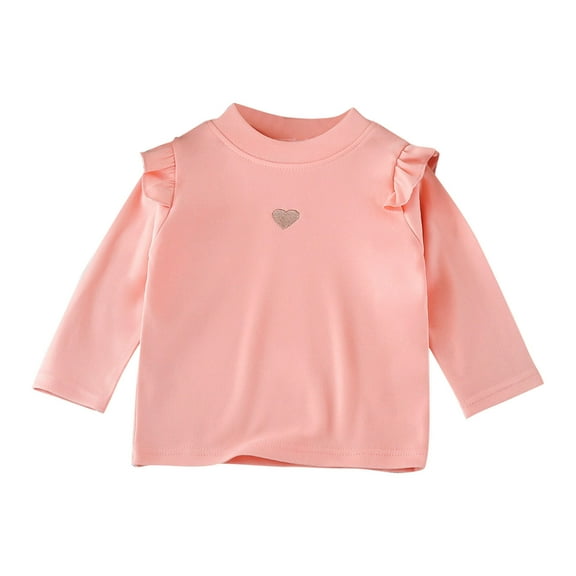 ZACPNCV Toddler Girls Long Sleeve Fleece Shirts Solid Color T-Shirts Cute Basic Tees Fall Warm Tops Casual Tshirts Pink 6-7 Years