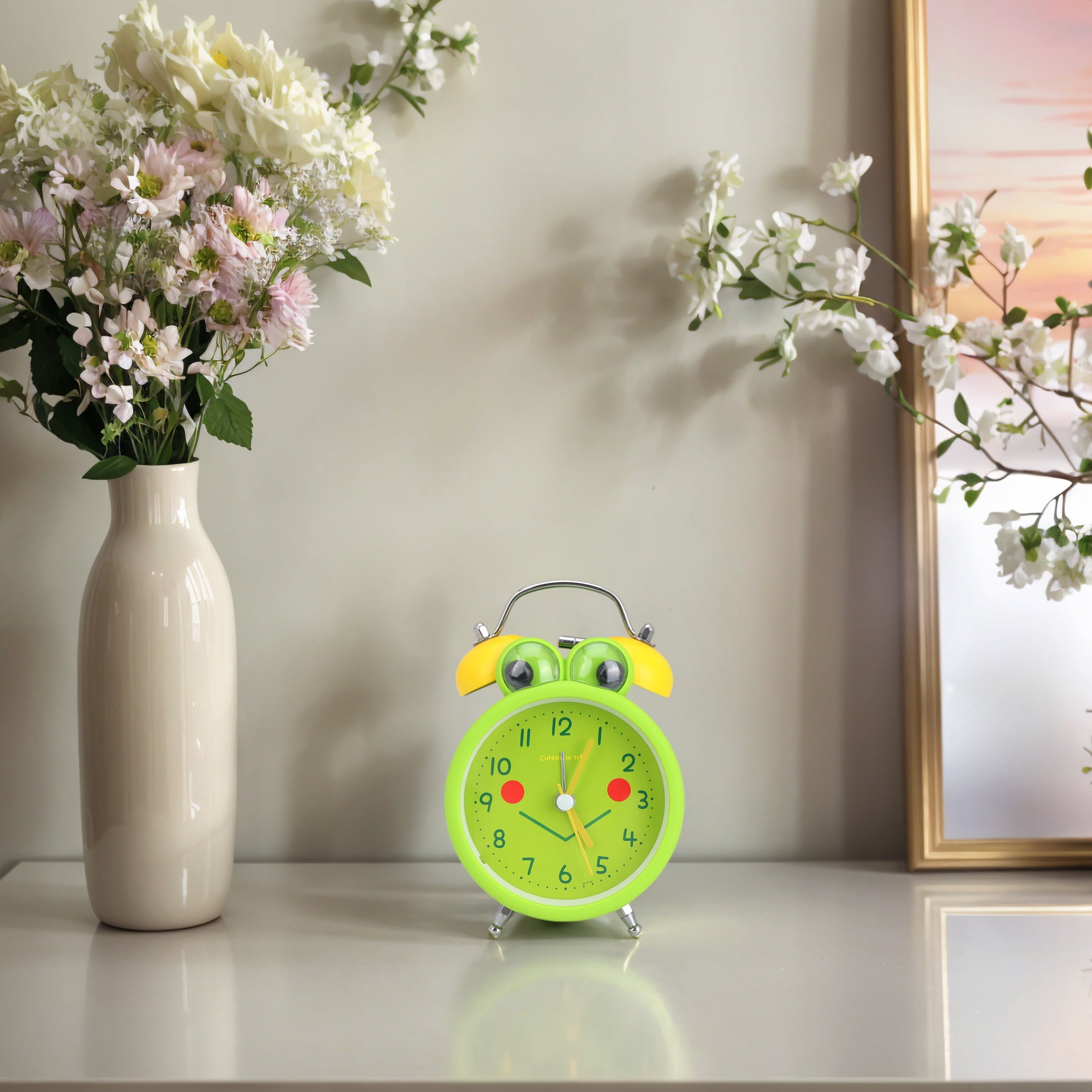 REGALWOVEN Cute Alarm Clock, Traditional Dual Bell Design, Loud Alarm, Frog Shape Design for Bedroom Dark Green 3.4"L x 2.1"W x 5.1"H
