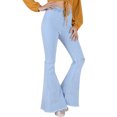 thumbnail image 4 of Women Ripped Flare Bell Bottom Jeans Elastic Waist Retro Wide Leg Denim Pants, 4 of 6