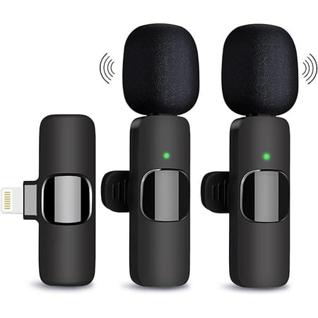 Wireless Microphone for iPhone, 2 Pack Dual Wireless Lavalier for iPhone iPad, Plug and Play, Mini Microphone for Recording, Live Stream, Video Interviews, YouTube, TikTok