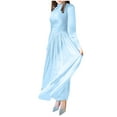 thumbnail image 2 of Wancir Women's Mock Neck Satin Dress Elegant Long Sleeve Elastic High Waist Formal Wedding Cocktail Party Maxi Dresses, 2 of 9