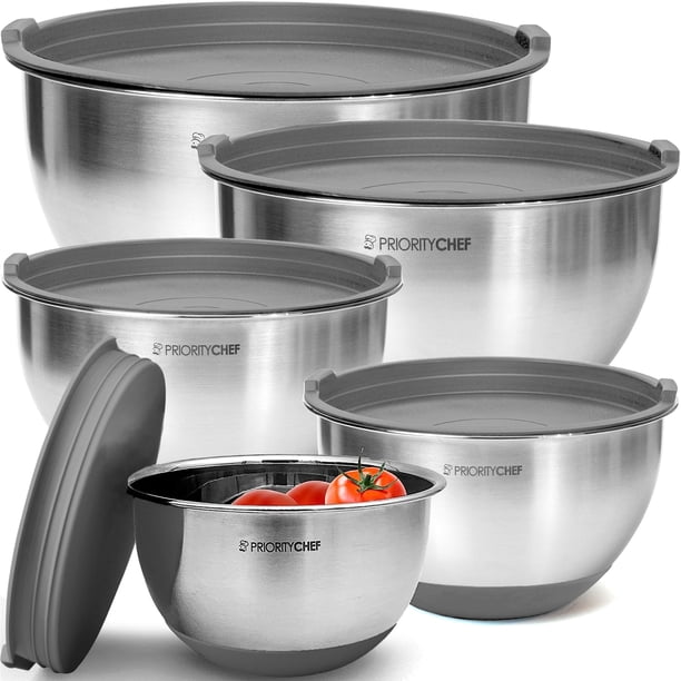 Juego de bowls mezcladores de acero inoxidable Priority Chef con tapas