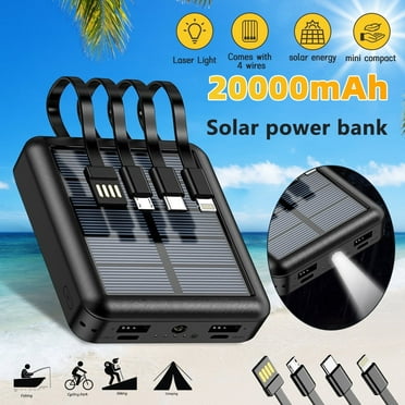 20000mAh Solar Power Bank Battery Pack with 4 Cables,WePro Portable Solar Charger