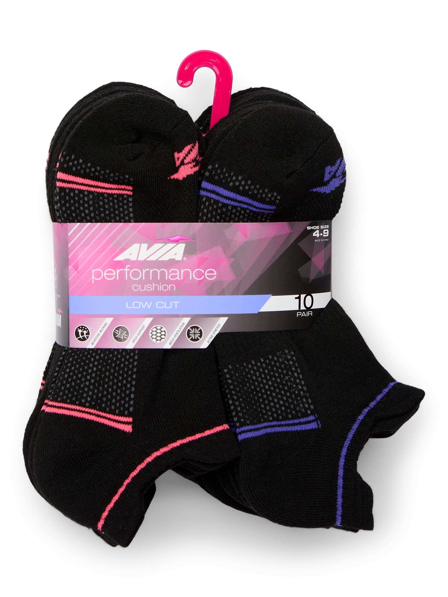 Avia Women's Performance Cushion Low Cut Socks with Back Tab, 10 Pack