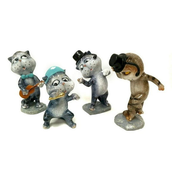 4 Cats Singing Figurine Set