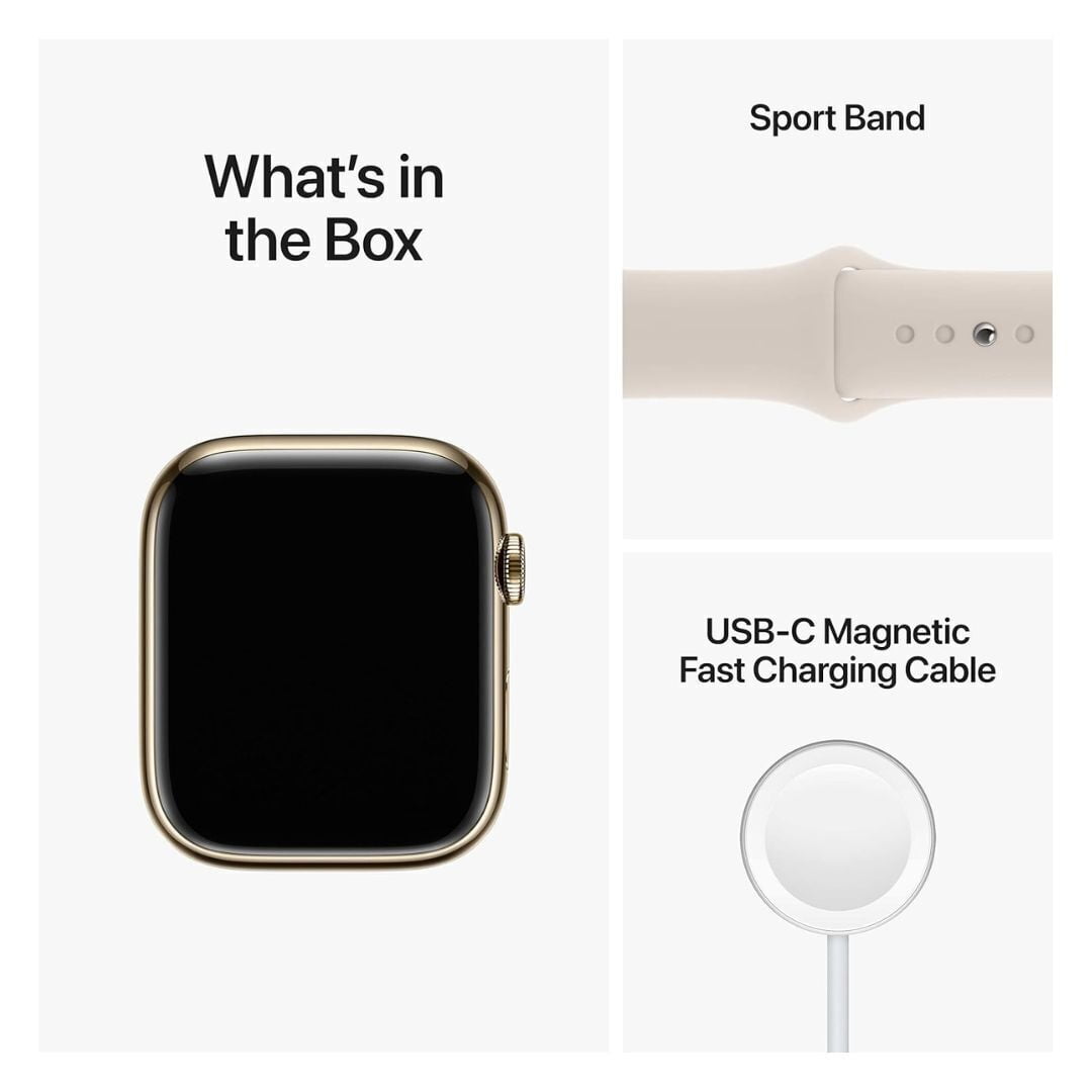 Apple Watch Series 8 (GPS+Cellular, 45mm) - Gold Stainless Steel Case - Starlight Sport Band