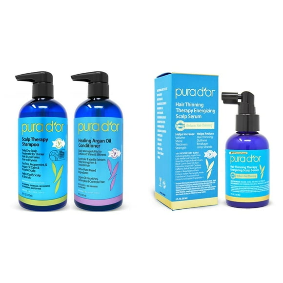 PURA D'OR Scalp Therapy Shampoo &amp; Conditioner Set + Serum Revitalizer for Dry, Itchy Scalp
