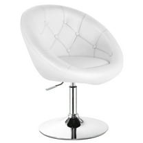 Gymax Adjustable Modern Swivel Round Tufted Back Accent Chair PU Leather White New
