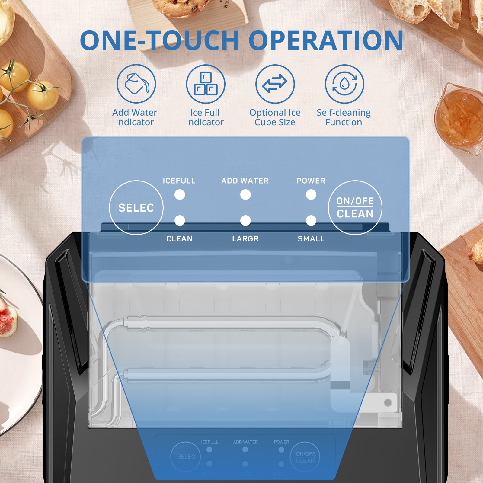 Atilioo Countertop Ice Maker, 26Lbs/24H, 9 Ice in 6 Mins, Portable Ice Machine with Self-Cleaning, Saving Energy, for Home/Party/Camping/RV, Black