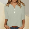 thumbnail image 2 of Perfectbot Women's V Neck Blouse 3/4 Sleeves Solid Color Cotton Linen Shirts Summer Casual Loose Tops, 2 of 9