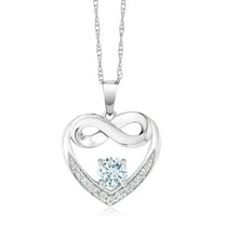 Gem Stone King 10K White Gold Sky Blue Aquamarine and White Lab Grown Diamond Heart and Infinity Pendant Necklace for Women (0.92 Cttw, Round 5MM, with 18 inch Silver Chain)