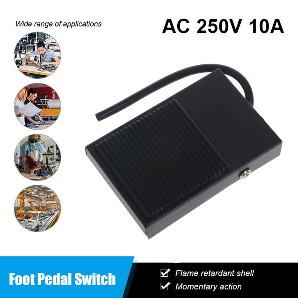 AC 250V 10A SPDT NO NC Antislip Rubber Metal Power Foot Switch Pedal Footswitch 