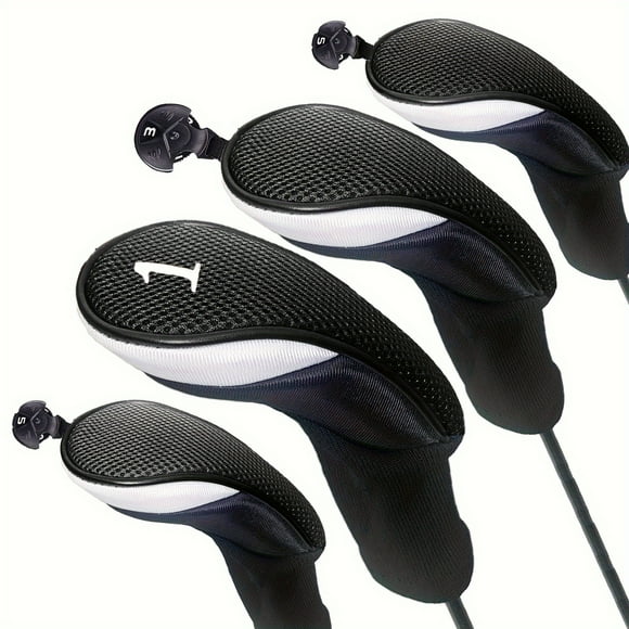 4 Piece Golf Club Head Covers for Woods, Long Neck Covers, Drivers, Hybrids, Fairway Woods, Interchangeable Numbered Labels, Novelty and Durable, Suitable for Woods