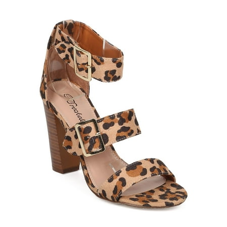 

Breckelles HA37 Women Leopard Faux Suede Open Toe TriBand Ankle Cuff Heel Sandal