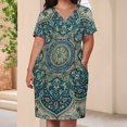 thumbnail image 3 of Womens Casual Dresses Intricate Teal Floral Islamic Design Short Sleeve Dress Summer Dresses for Women 2025, 3 of 5