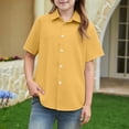thumbnail image 5 of OIOLOYJM Girls Short Sleeve Dress Shirts Kids Spring Summer Cozy Soft School Uniform Casual Button Down Lapel Collared Shirt Yellow 7-8 Year, 5 of 5