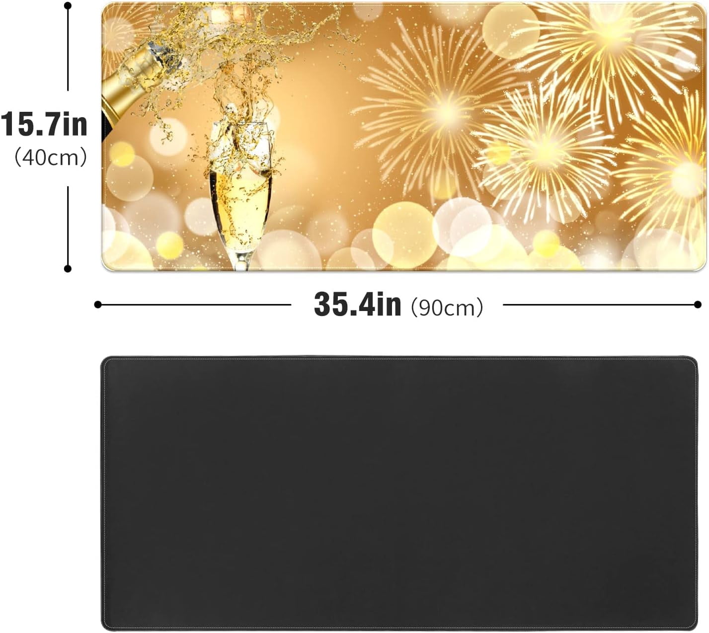 Golden Glitter New Year Desk Mat, Desk Accessory, Cute Workspace, Trendy Workspace, Trendy, 35.4x15.7in Large Gaming Mouse Pad, Cute Desk Topper, Pretty Desk Pad