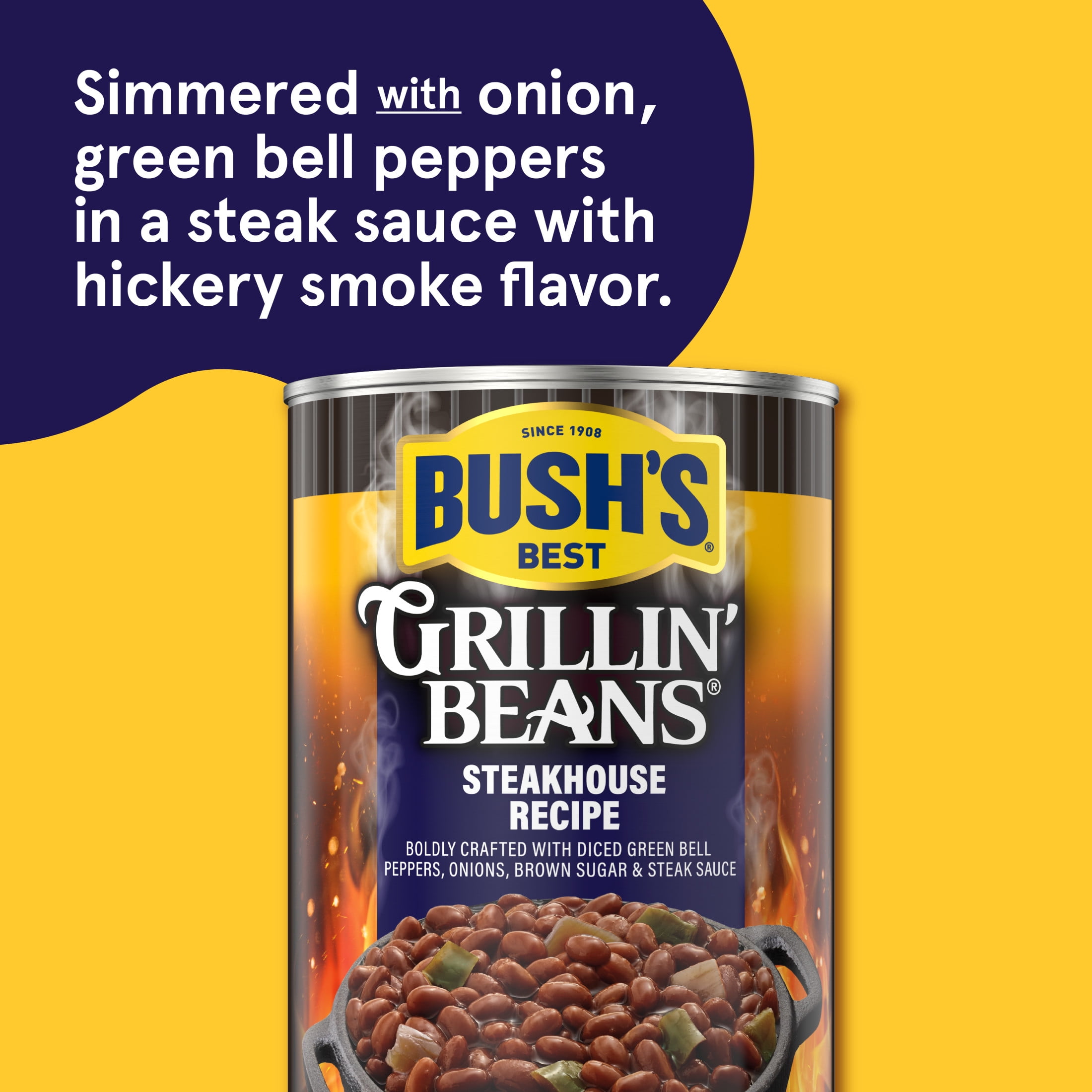 (12 pack) Bush's Steakhouse Recipe Grillin' Beans, Canned Beans in Sweet and Smoky Sauce, 22 oz