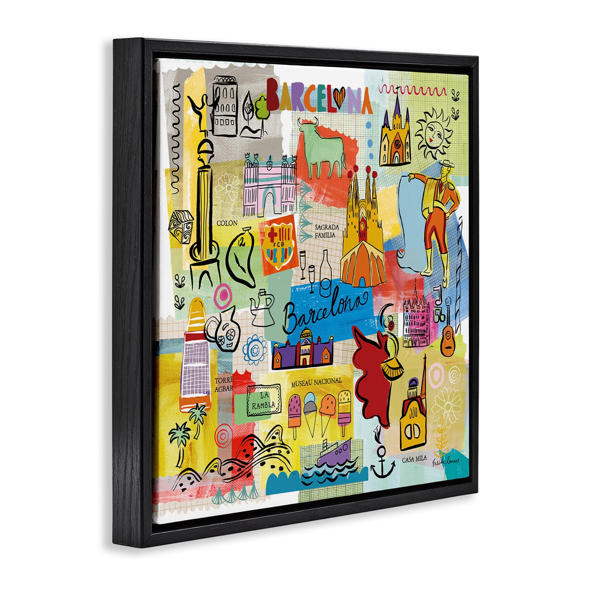 Stupell Industries Colores de Barcelona Cities & Countries Painting Black Floater Framed Art Print Wall Art, 18 x 18