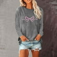 thumbnail image 2 of Mingw Womens Gray Crewneck Graphic Long Sleeve Pullover Tops Casual Fall Outfits, 2 of 4