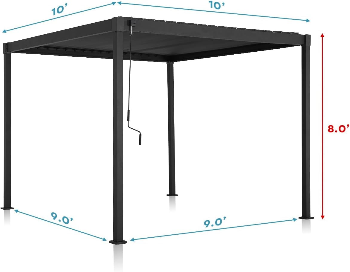 Mirador 10'x 10' Outdoor Pergola, 80S Steel Frame w/ Adjustable Louvers Roof for Garden, Patio, Backyard, Charcoal