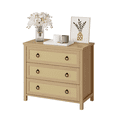 thumbnail image 1 of Boho Rattan 3-Drawer Dresser – Freestanding Natural Wood Storage Cabinet with Spacious Deep Drawers and Round Pull Rings – Anti-Tip, Child-Safe – Bedroom, Nursery– Wood Color, 3-Drawer Chest, 1 of 7