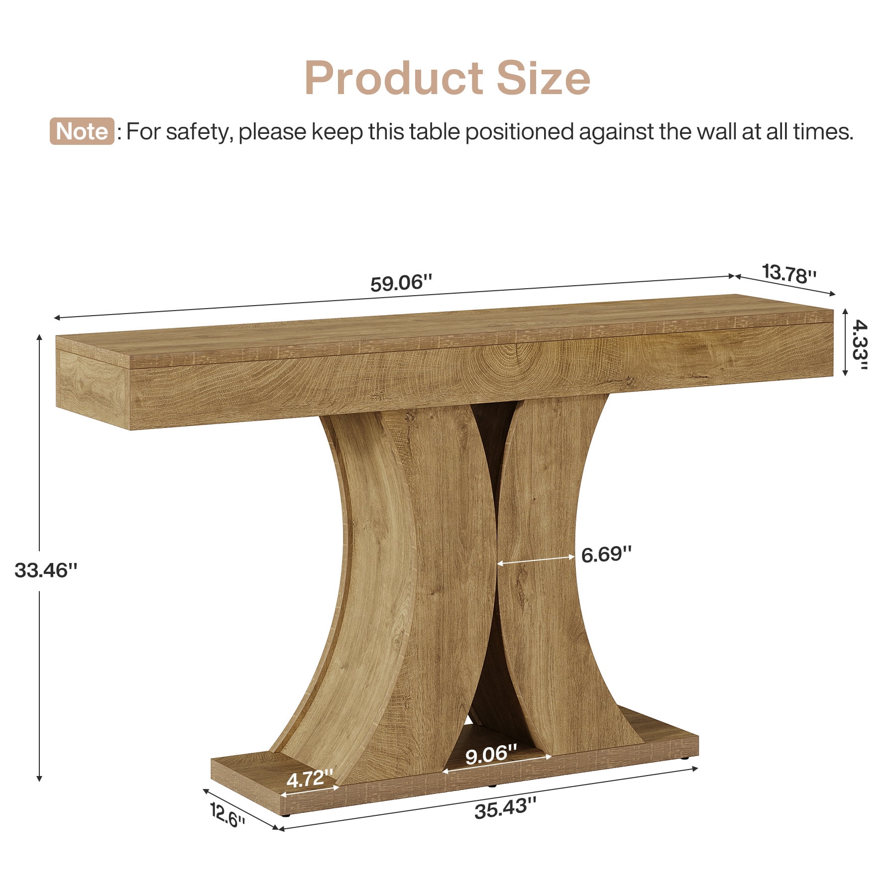Finmind Wooden Console Table, Farmhouse Narrow Sofa Entryway Table Behind the Couch, 59" Modern Accent Furniture for Living Room, Hallway, Entrance, Foyer, Natural Brown