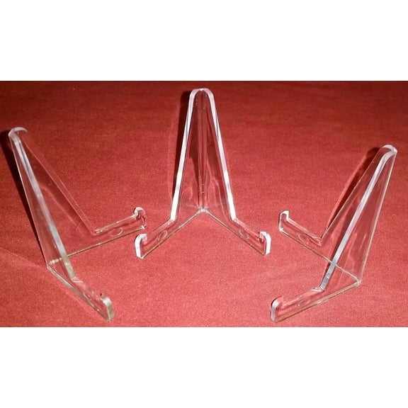 ZYLER- *Lot Of Three(3) 3-3/8" Clear Acrylic Display Stand Easels With 3/4" Shelf