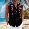 thumbnail image 2 of LWavelet Men's Sleeveless Hawaiian Shirt Ditsy Floral Button Down Casual Summer Vacation Top Pink 2XL, 2 of 5