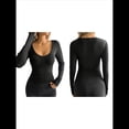 thumbnail image 3 of Camisetas de Larga con Cuello en V para Mujer, Camisetas Básicas de Entrenamiento, Top Deportivo de Yoga, Top Corto Informal. Negro S, 3 of 7