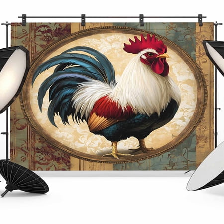 Rooster Backdrop for Photography Vintage Rustic Farmhouse Photo Backdrop Portrait Background Party Banner Photo Backgrounds for Studio Booth Props 12x8ft