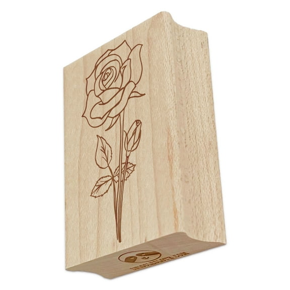 Hand Drawn Rose Flower Rectangle Rubber Stamp Stamping Scrapbooking Crafting - Small 1.7in