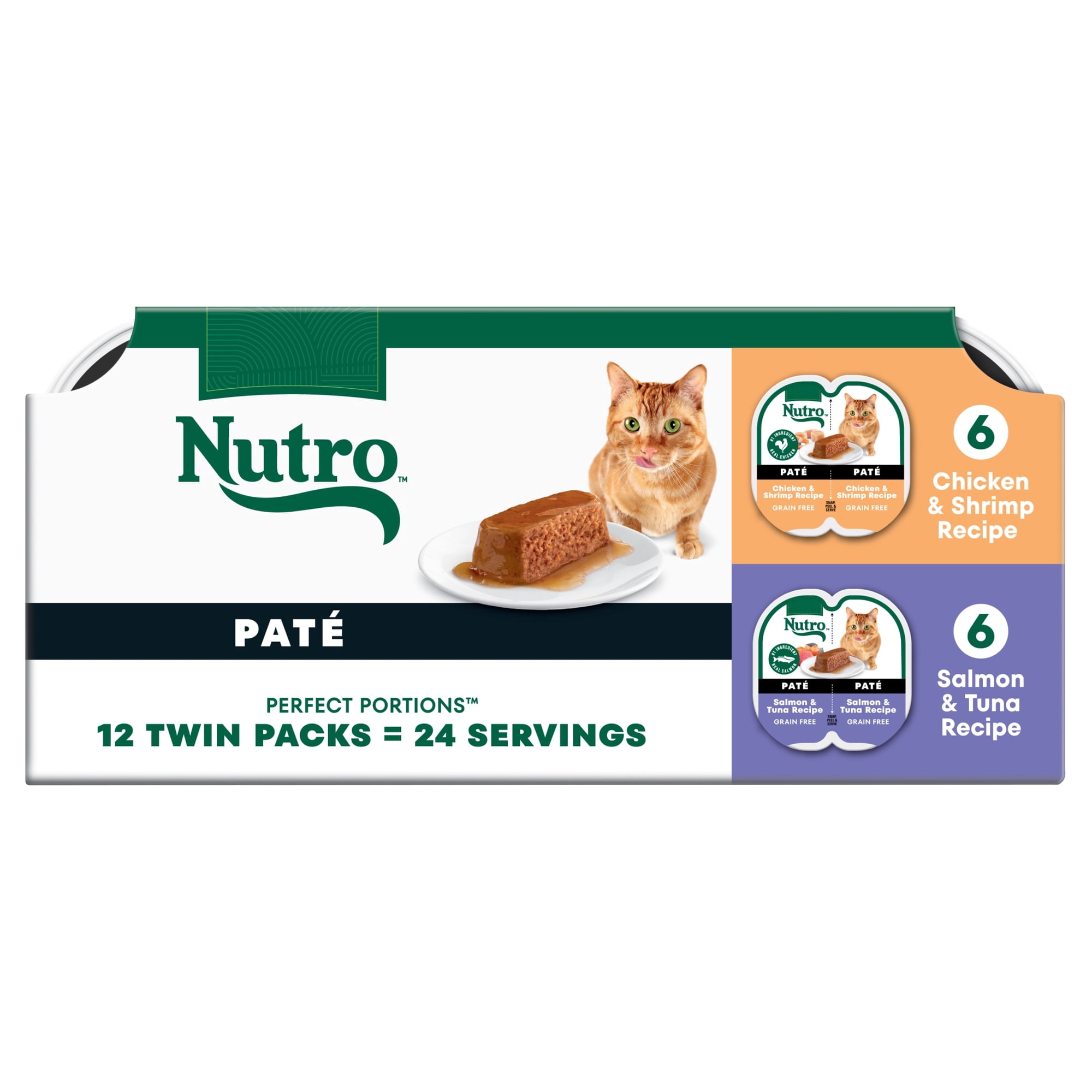 Nutro Wet Cat Food Pate MultiPack: Chicken & Shrimp and Salmon & Tuna Recipes (12) 2.64 oz. Trays