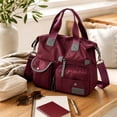 thumbnail image 4 of Nylon Tote Bag Waterproof Large Capacity Multi Pocket Travel Handbag Crossbody Bag for Outdoor Camping(Red-50x35x13cm), 4 of 5