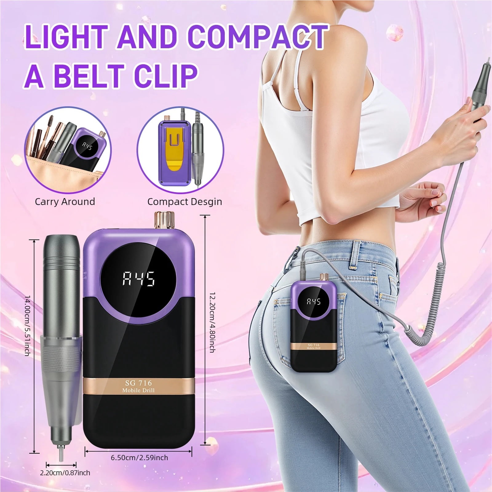 45000RPM Rechargeable Nail Drill Machine Desktop Polishing Machine Electric Nail File 1800mAh Battery Nail Tools