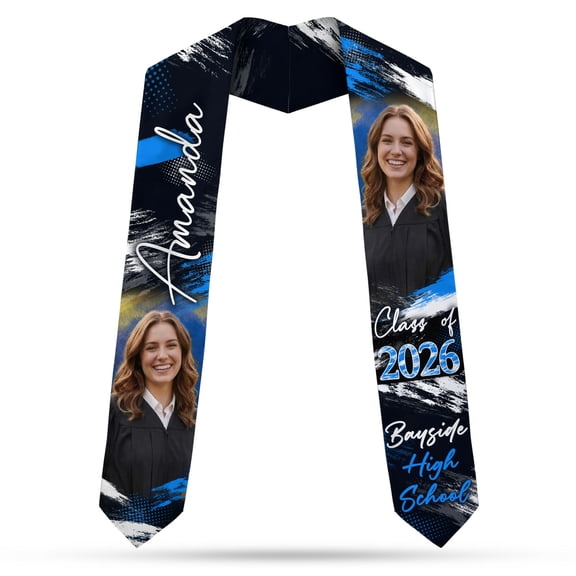 Personalized Graduation Stole with Name & Year, Customizable Photo & School Name, Class of 2026 Graduation Sash