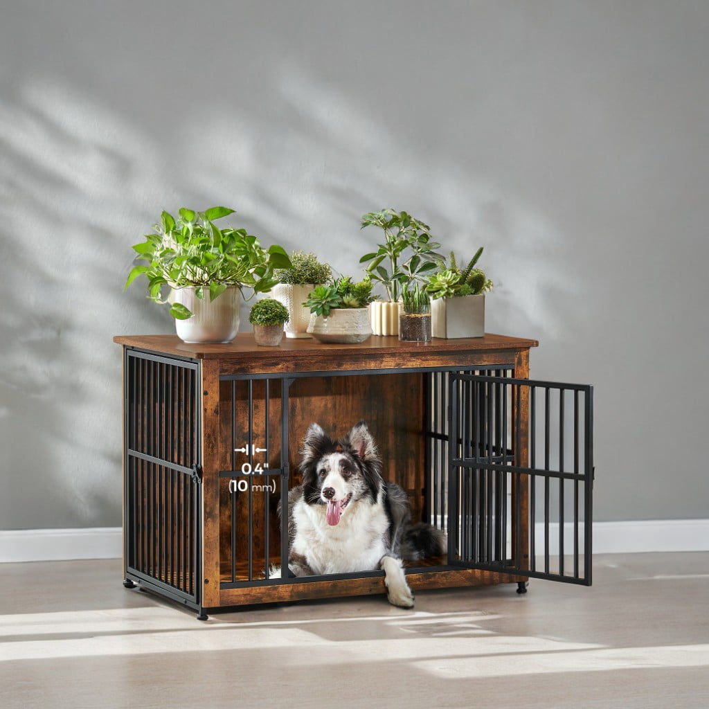 Dog Crate Furniture, End Table, Kennel for Dogs up to 70 lb, Modern Design Heavy-Duty Cage with Removable Tray, Double Doors